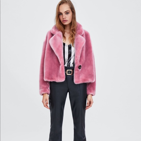 zara pink fur jacket